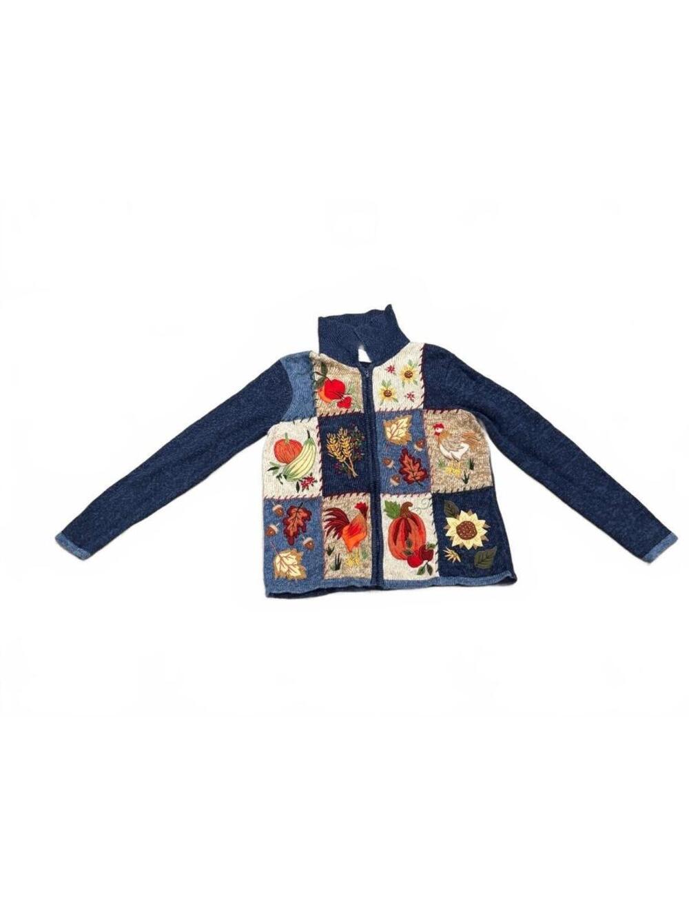 Vintage Embroidered Patchwork Full Zip Sweater Jacket